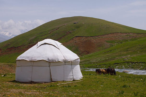 Real shepherd yurt in kyrgyzstan Tien Shan mountain - Photo, Image