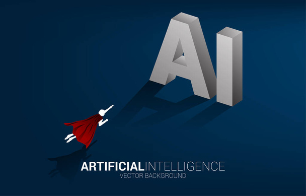 La silueta del hombre de negocios vuela directamente al texto AI 3D. Concepto de negocio para aprendizaje automático e inteligencia artificial a.i - Vector, Imagen