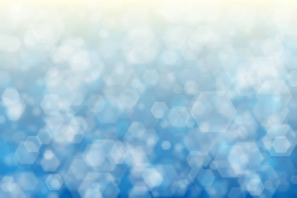 blauw en beige abstracte gedecentreerde achtergrond met zeshoekige bokeh vlekken - Foto, afbeelding