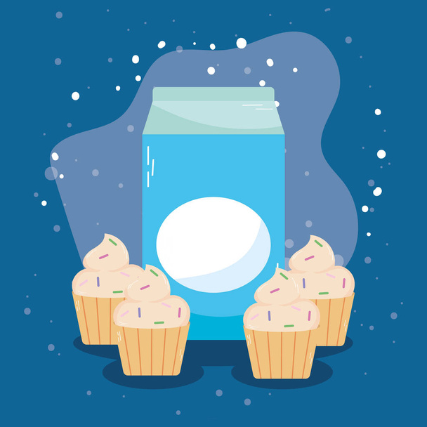 Milch und Muffins - Vektor, Bild