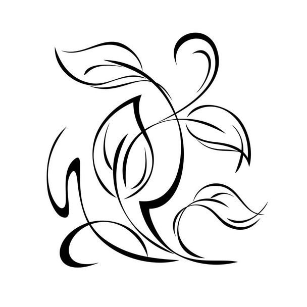 decorative abstract element with leaves and curls in black lines on a white background - Vector, Image