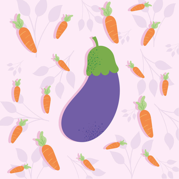 свежие баклажаны и морковь - Вектор,изображение