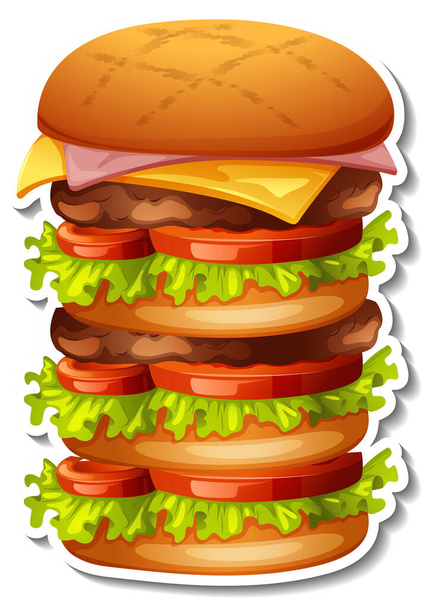 Un gros tas de hamburger autocollant sur fond blanc illustration - Vecteur, image