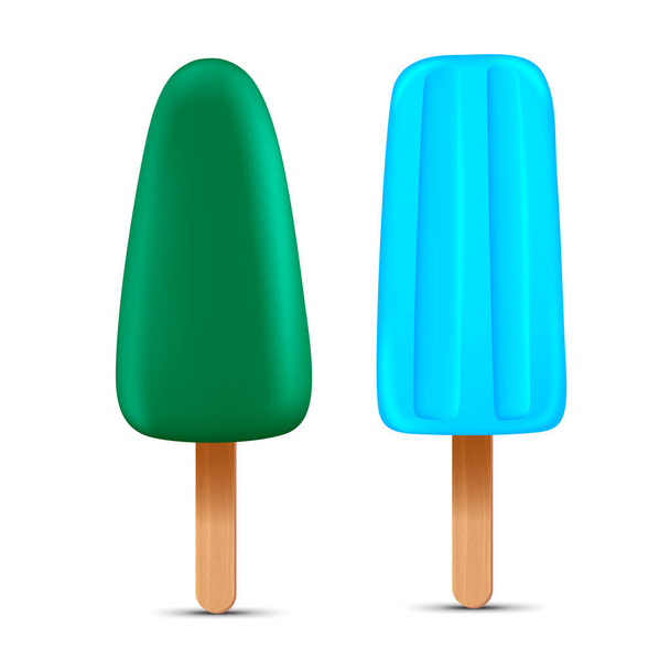 Set of bright realistic homemade frozen popsicle, vector realistic juicy ice cream icon - Vector, Imagen
