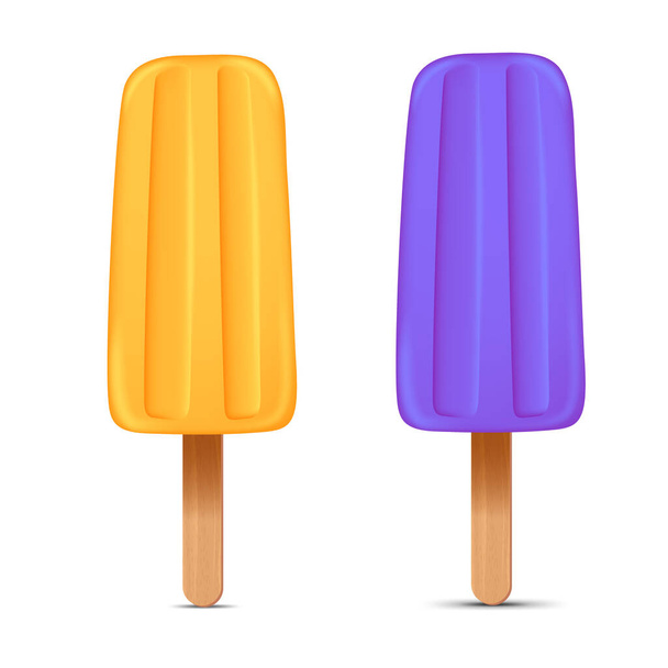 Set of bright realistic homemade frozen popsicle, vector realistic juicy ice cream icon - ベクター画像