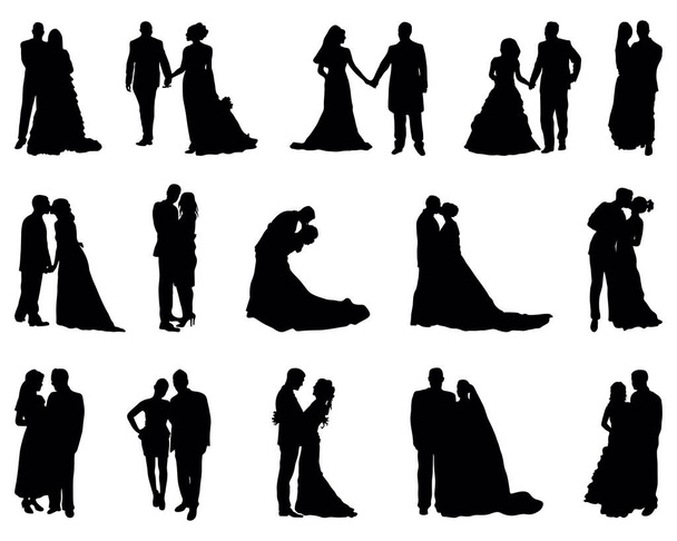  Siluetas negras de boda sobre fondo blanco - Vector, imagen