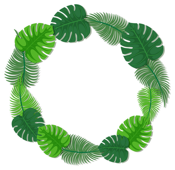 Round tropical leaves frame template illustration - Vector, Image