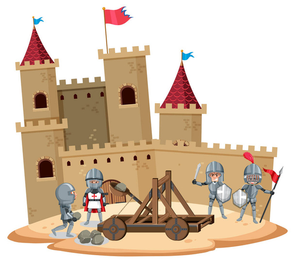 Caballero en la ilustración del castillo - Vector, Imagen
