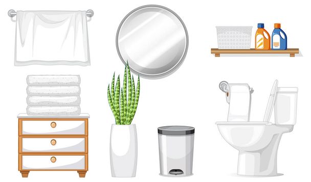 Beyaz arkaplan illüstrasyonunda iç tasarım için hazırlanmış tuvalet mobilyaları - Vektör, Görsel