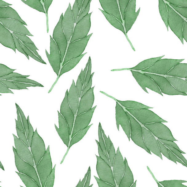 Watercolor seamless pattern with vintage leaves. Beautiful botanical print with colorful foliage for decorative design. Bright spring or summer background. Vintage wedding decor. Textile design. - Фото, изображение