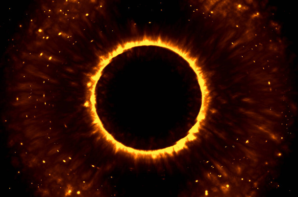 Musta aukko ympäröi tähtikenttää ulkoavaruudessa. Musta aukko järjestelmä. Tähdet ja materiaalit putoavat mustaan aukkoon. - Valokuva, kuva