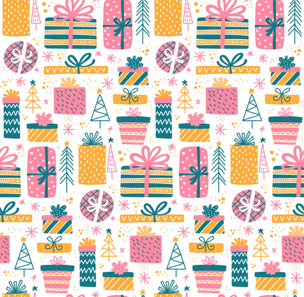 Christmas New Year gifts seamless vector pattern - Vektor, kép