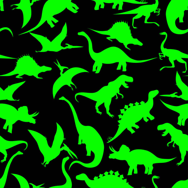 dinosaur silhouettes drawing, seamless pattern - Vektör, Görsel