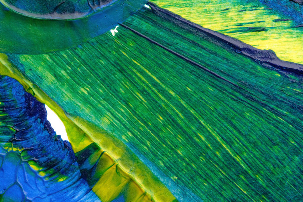 blau grün gelb abstrakt Acrylmalerei Farbe Textur auf weißem Papier Hintergrund durch Verwendung von rorschach Tintenklecks-Methode - Foto, Bild