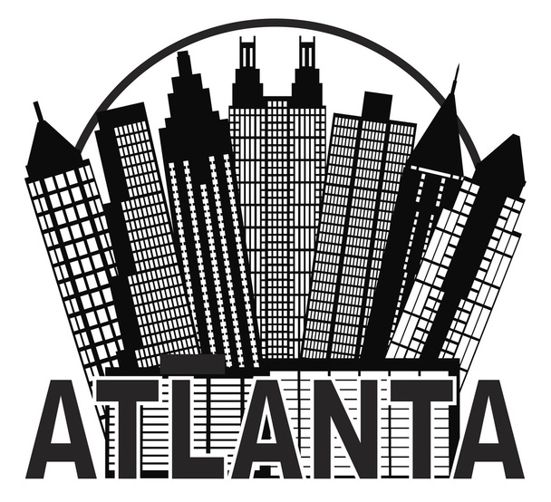 Atlanta gród ilustracja koło czarno-biały - Wektor, obraz