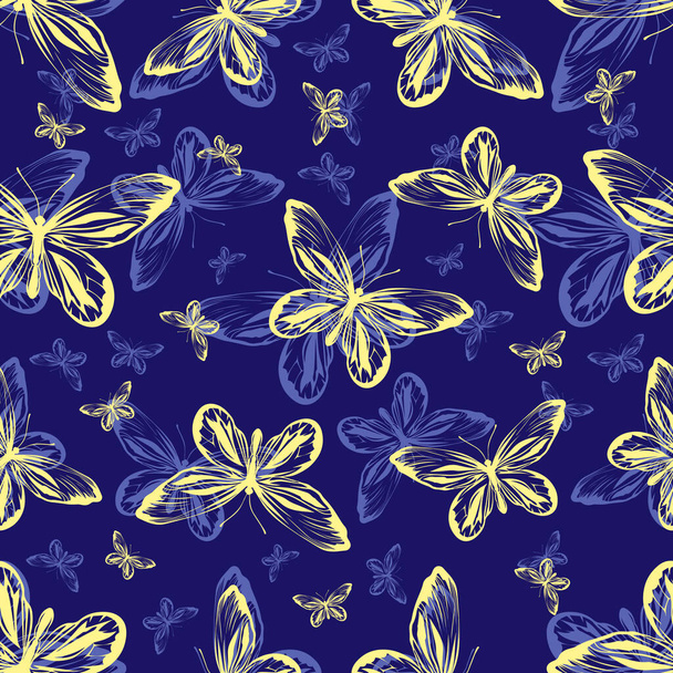 Naadloos patroon met regenboogvlinders op een witte achtergrond. Patroon voor weefsels, inpakpapier. - Vector, afbeelding