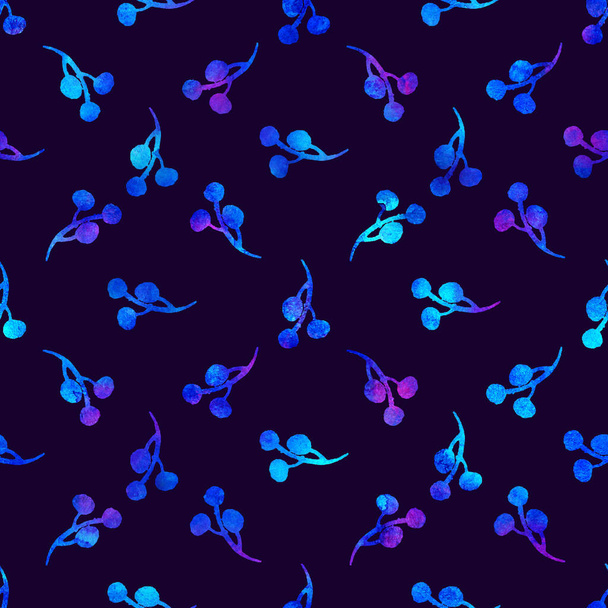 XMAS watercolor Branch Berry Seamless Pattern in Blue Color. Hand Painted background or wallpaper for Ornament, Wrapping or Christmas Gift - Fotó, kép