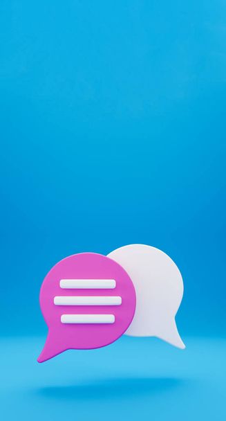 3d Concepto de conversación de chat mínimo. Icono de chat de burbuja de voz aislado sobre fondo vertical azul. Mensaje creativo de redes sociales concepto de chat Comunicación o comentario símbolo de chat. Renderizado 3D - Foto, Imagen