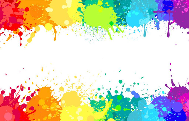カラフルな塗装スプラッタの背景、虹色のスプラッシュ塗装。カラー水彩スプラッシュ、抽象的なカラースプレー塗料爆発ベクトルバナー - ベクター画像