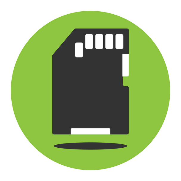 Icono de tarjeta de memoria SD en el fondo verde. Ilustración vectorial del pictograma plano con sombra. - Vector, Imagen