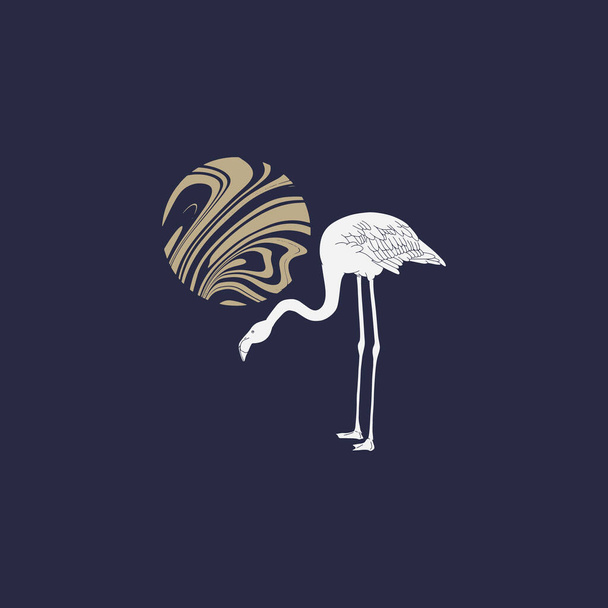 Vector hand drawn minimalistic illustration of flamingo and planet . Creative artwork . Template for card, poster, banner, print for t-shirt, pin, badge, patch. - Vektor, obrázek