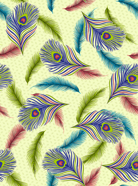 A vertical seamless pattern wallpaper background with colorful feathers - Фото, изображение