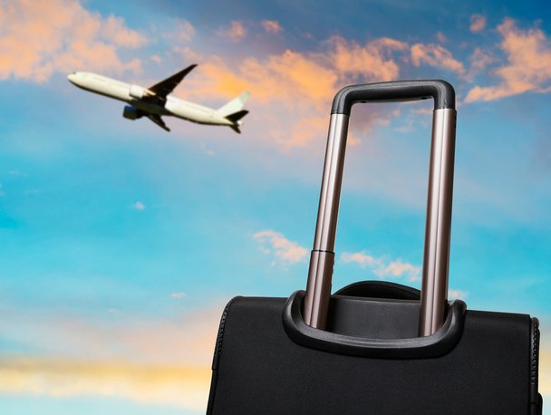 Travel concept with luggage and an airplane - Photo, Image