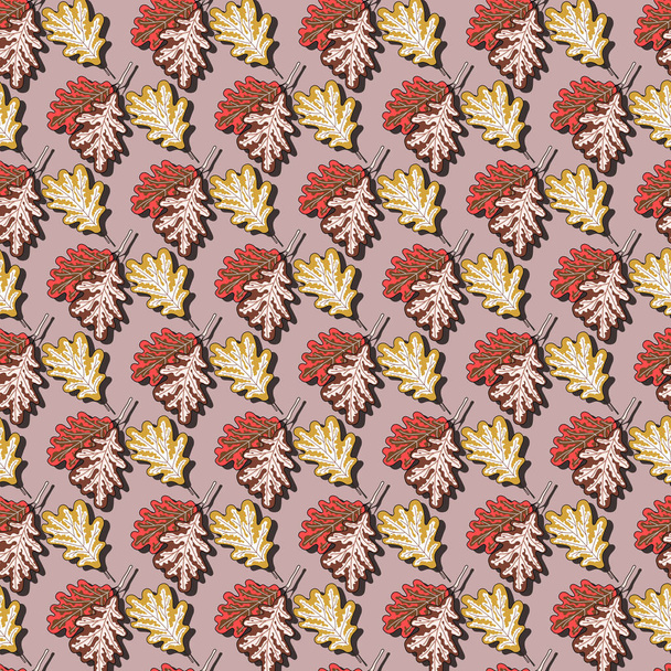 Beautiful seamless pattern of bright colored oak leaves. Great for decorating fabrics, textiles, gift wrapping design, any printed materials, advertising, or other design. - Wektor, obraz