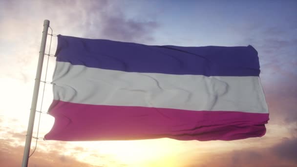 Bandera de orgullo heterosexual ondeando en el viento, el cielo y el sol de fondo - Imágenes, Vídeo