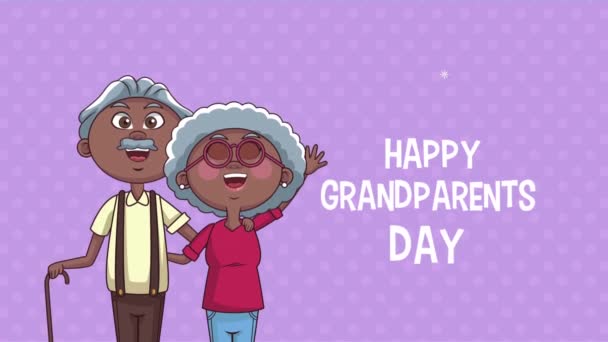 happy grandparents day lettering with afro couple - Footage, Video