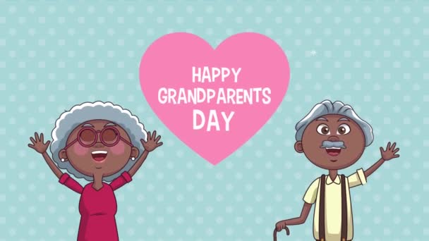 šťastný prarodiče den písmo v srdci s afro pár - Záběry, video