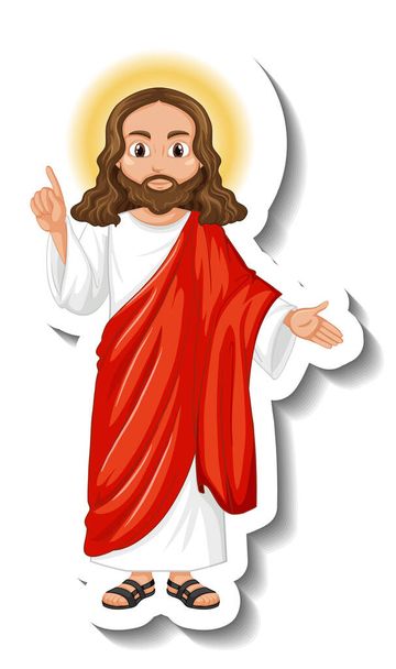 Jesus Cristo personagem de desenho animado adesivo no fundo branco ilustração - Vetor, Imagem
