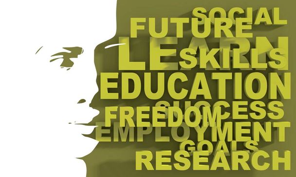 Silhouette of a female head and education words cloud. - Fotografie, Obrázek