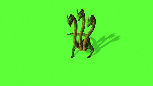 3D-Abbildung - Hydra Mystische Wasserschlange auf grünem Bildschirm Hintergrund - Foto, Bild