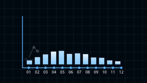 Internet, negocios, tecnología y concepto de red. Gráfico de barras azul ascendente vector 2D con flecha hacia arriba. Animación 2d y 3d, 30 FPS con Alpha mate. - Metraje, vídeo