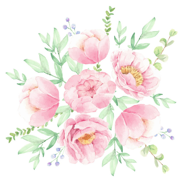 watercolor pink peony flower bouquet arrangement - Vector, afbeelding