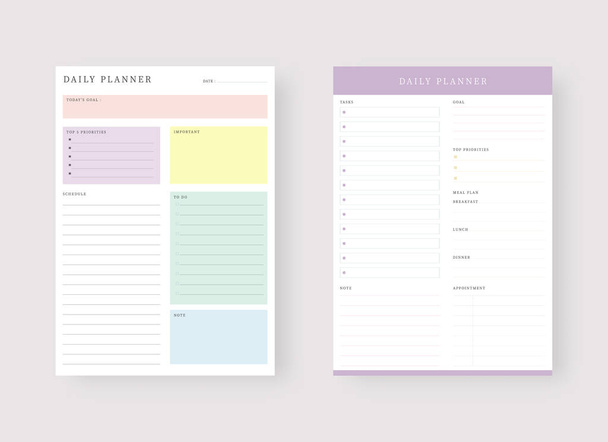 Daily planner template. Set of planner and to do list. Modern planner template set. Vector illustration. - Vector, Image