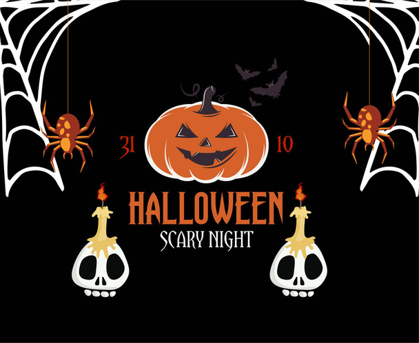 Design Halloween Tag 31 Oktober Veranstaltung Dunkle Illustration Kürbis Spinne Vektor - Vektor, Bild