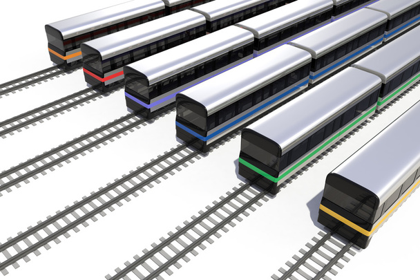 Поезда разных цветов
 - Фото, изображение