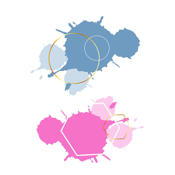 Conjunto de elemento decorativo acuarela abstracta en azul y rosa - Vector, imagen