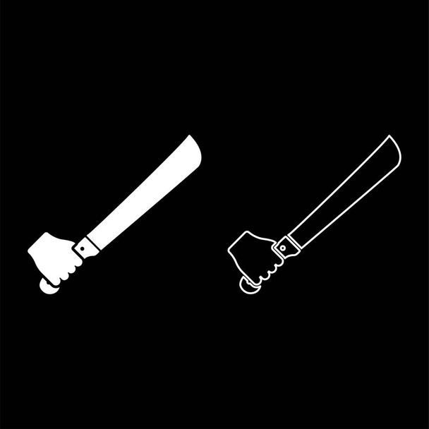 Machete in hand in use Arm Big knife icon white color vector illustration flat style simple image set - Vector, Image