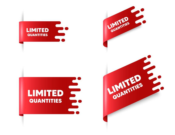 Limited quantities text. Red ribbon tag banners set. Special offer sign. Sale promotion symbol. Limited quantities sticker ribbon badge banner. Red sale label. Vector - Διάνυσμα, εικόνα