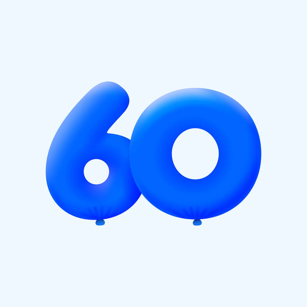 gerçekçi 60 numara parti dekorasyonu 3D helyum mavi balonları, vektör illüstrasyon tasarımı  - Vektör, Görsel