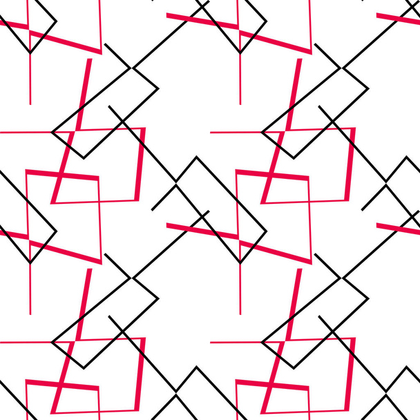 Geometric black, white and red seamless pattern with squares. Abstract vector decor. Artistic illustration for fabric design, wallpaper, decorative paper, web design, templates, collages, background. - Vector, Image