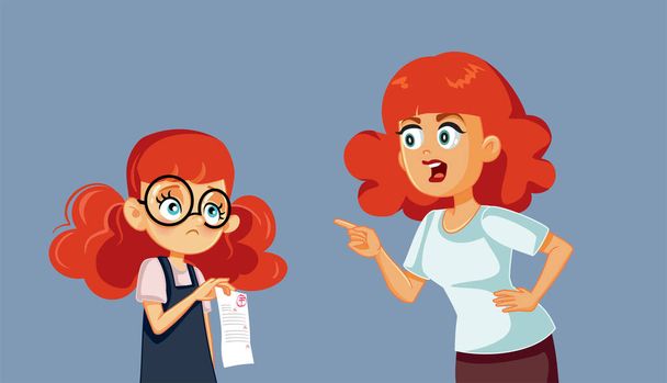Angry Mom Scolding Daughter for Bad Grade Vector Cartoon - Vector, afbeelding