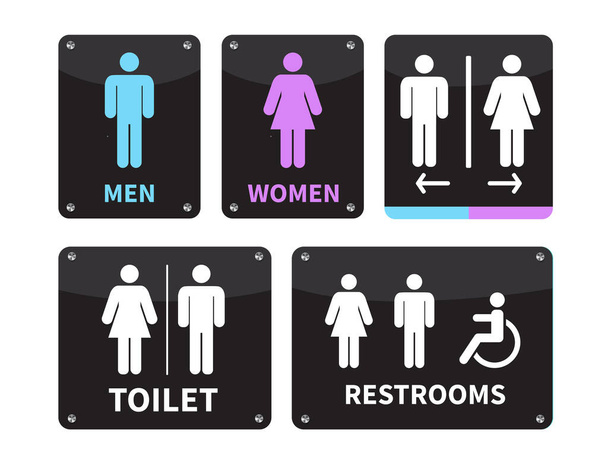 Установка туалетных знаков на белом фоне. Мужчины и женщины туалетной иконки знак стрелки вправо. Значок инвалидной коляски. векторная иллюстрация - Вектор,изображение