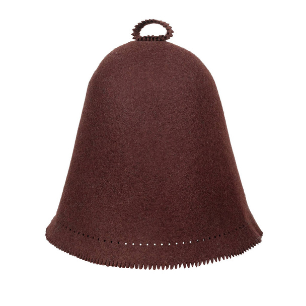 Класичний коричневий фетровий капелюх для захисту голови в сауні. Ізольовані на білому
 - Фото, зображення