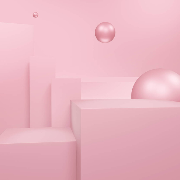 3D rosa dulce encantadora geometría objetos decoración para productos montaje publicidad espacio fondo. - Foto, Imagen
