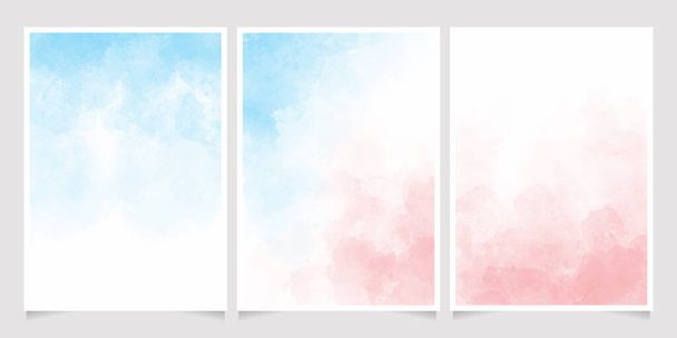 青とピンクの水彩ぬれたウォッシュスプラッシュ5x7招待状背景テンプレートコレクション - ベクター画像