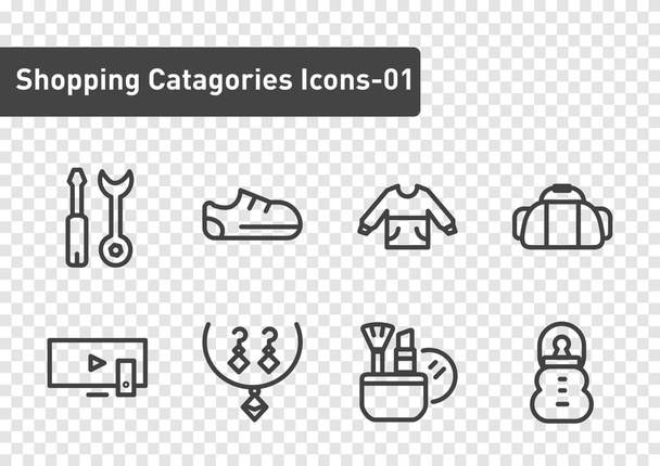 Categorias de compras elementos esboço ícone conjunto isolado em fundo transparência ep02 - Vetor, Imagem